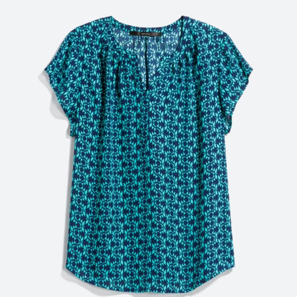 Hudson Split Neck Blouse. Turquoise.